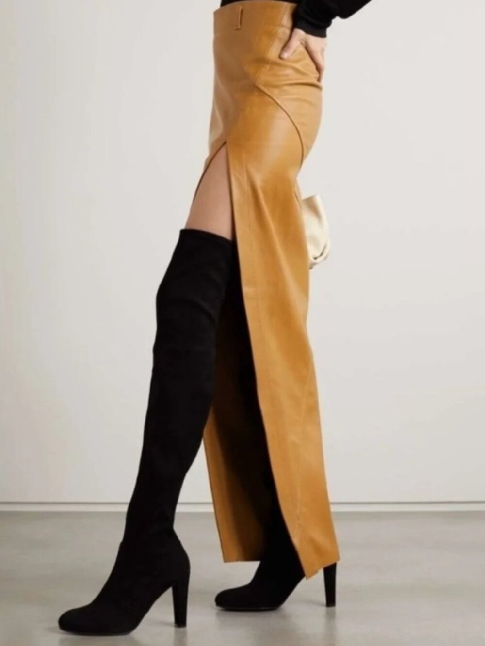 Like New Stuart Weitzman Highland stretch-suede thigh high black boots shoe Sz 5